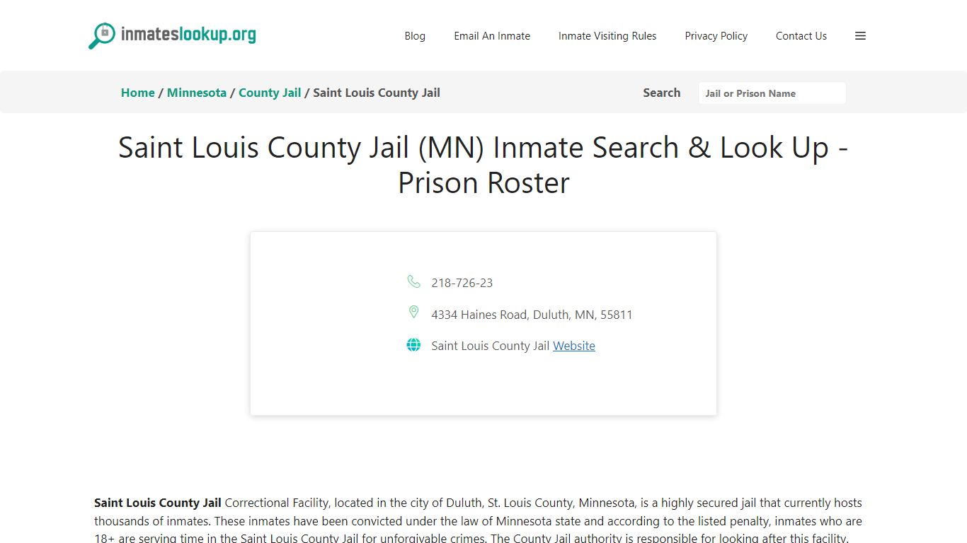Saint Louis County Jail (MN) Inmate Search & Look Up - Prison Roster